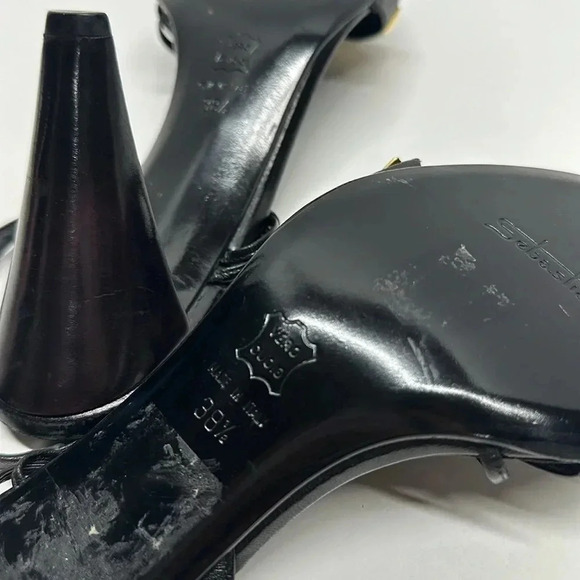 Sebastian Milano High Heels Open Toe Leather Ankle Strap Gold Studded Black 38.5 - Picture 10 of 12